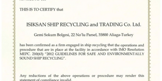 Isiksan Ship Recycling in Compliance with HKC